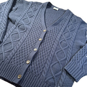 Aritzia Sunday Best Lamora Oversized Wool Blend Cable Knit Cardigan Blue Size S